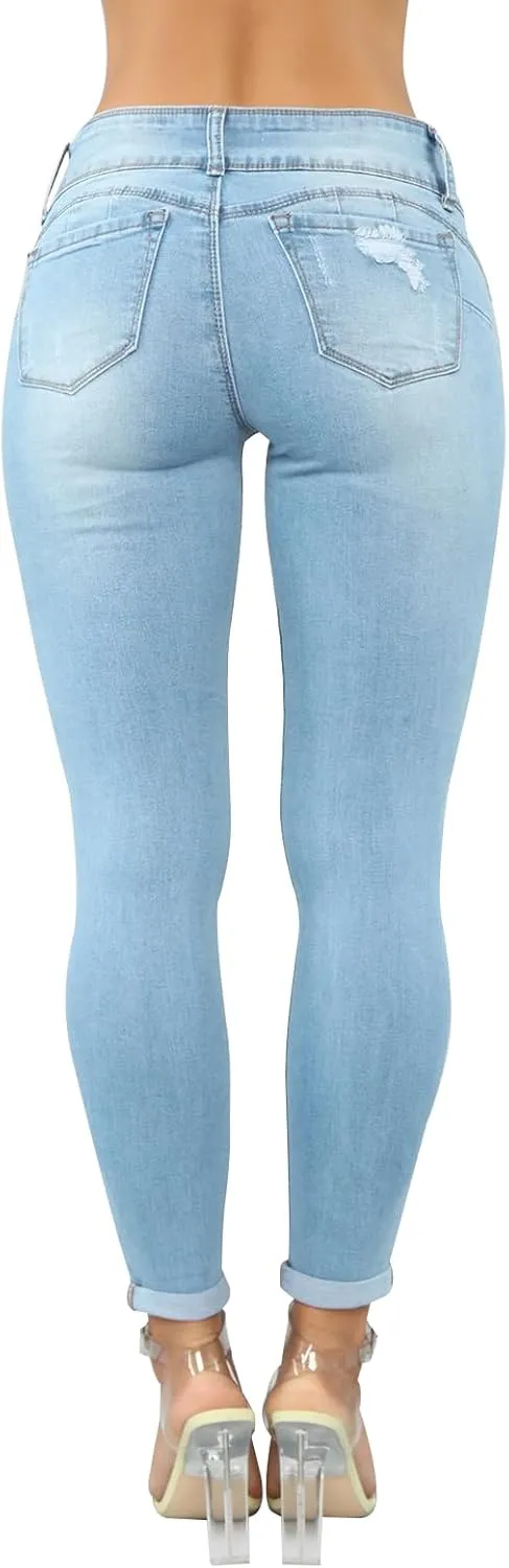 KUNMI Women's Skinny Ripped Trendy Jeans Distressed Stretchy Denim Pants
