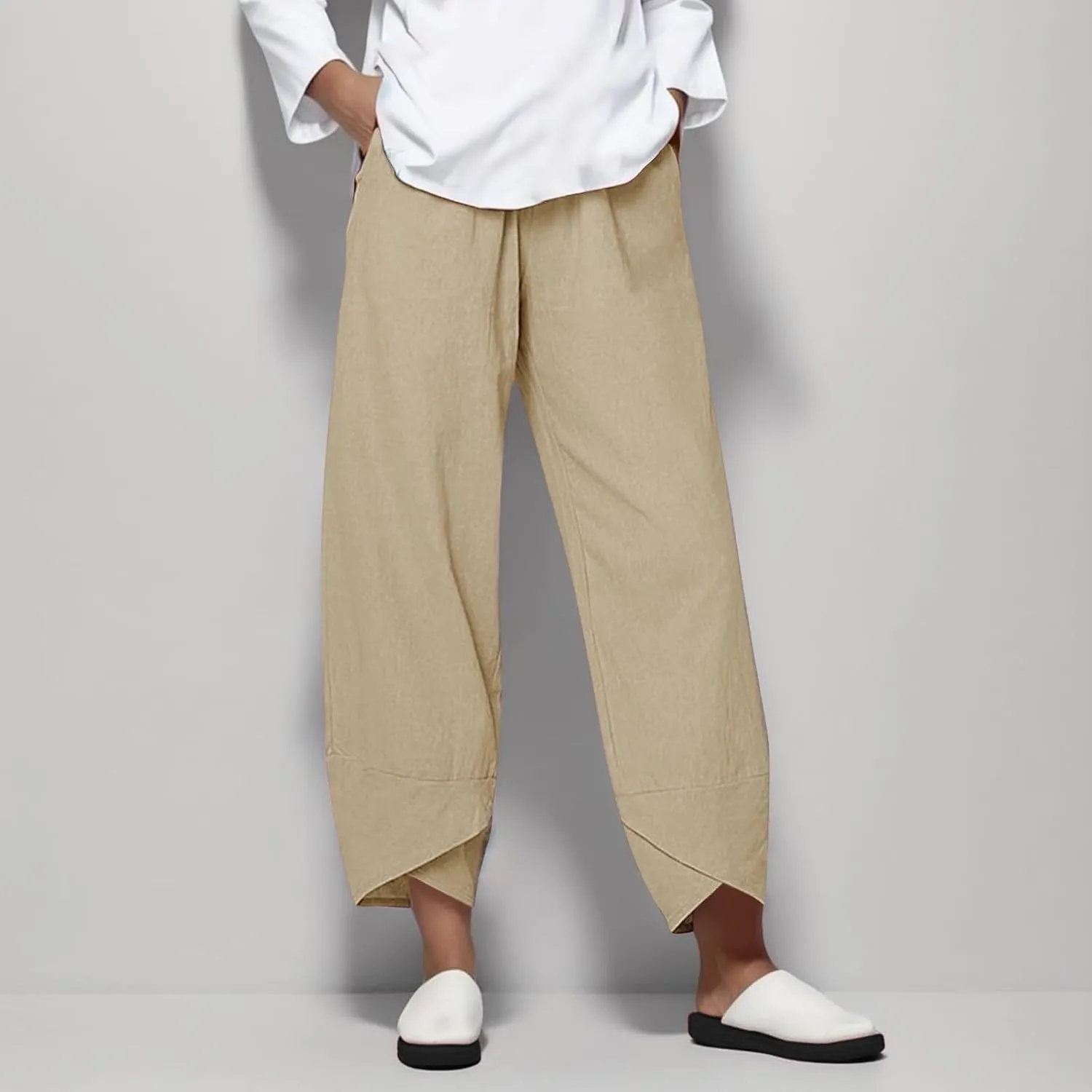 Lounge Pants Straight Summer Pants High Casual Waist Long Solid High Waist Loose Capri Pants Trousers with Pockets