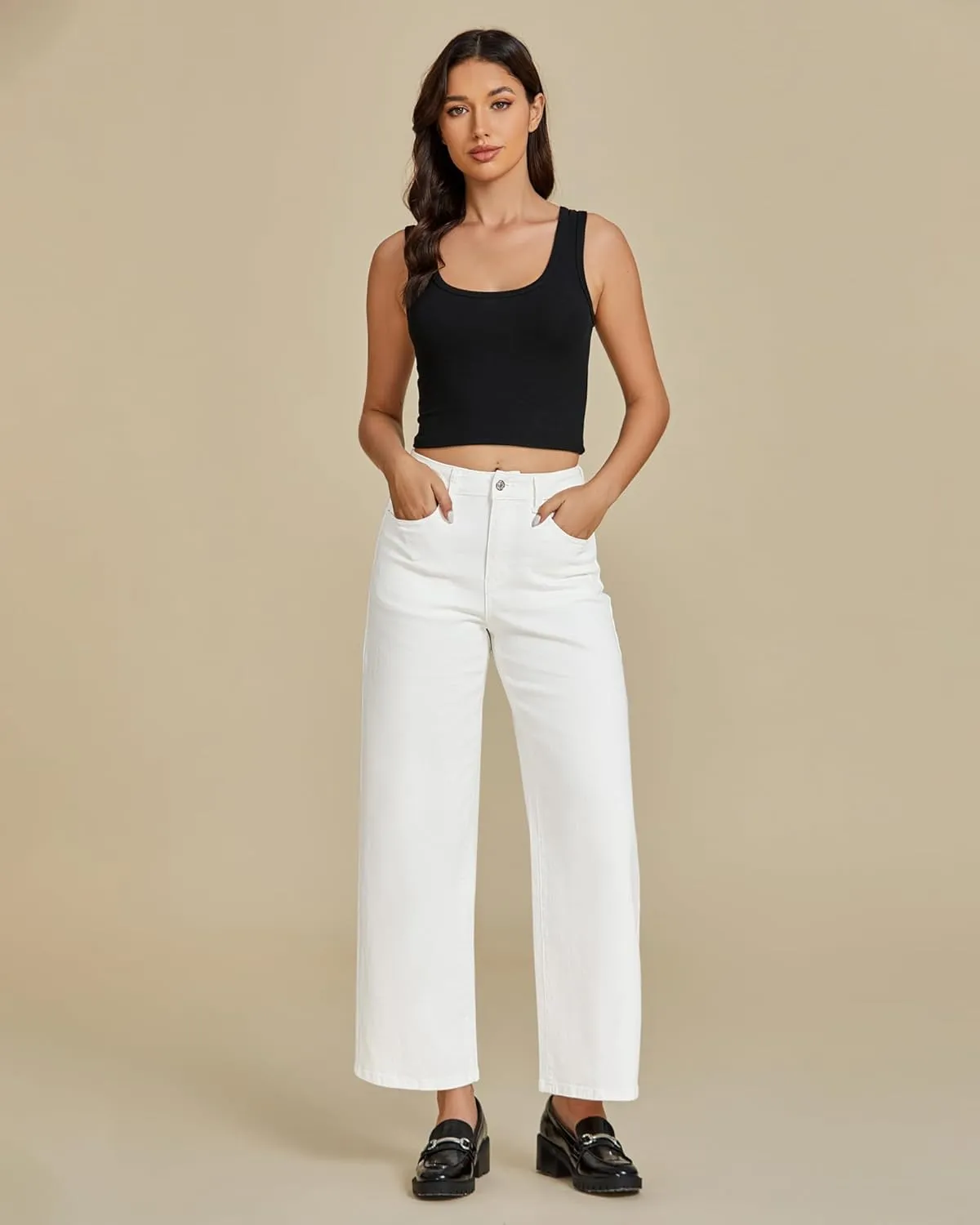 luvamia Wide Leg Jeans for Women High Waisted Relaxed Fit Trendy Stretchy Denim Pants Ankle Trouser Jeans with Pockets