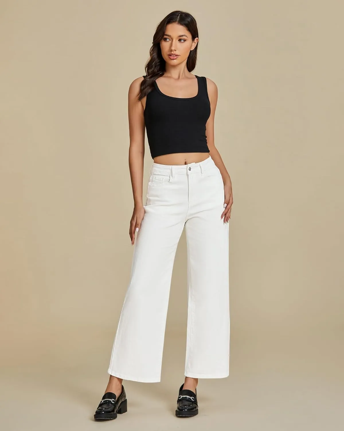 luvamia Wide Leg Jeans for Women High Waisted Relaxed Fit Trendy Stretchy Denim Pants Ankle Trouser Jeans with Pockets