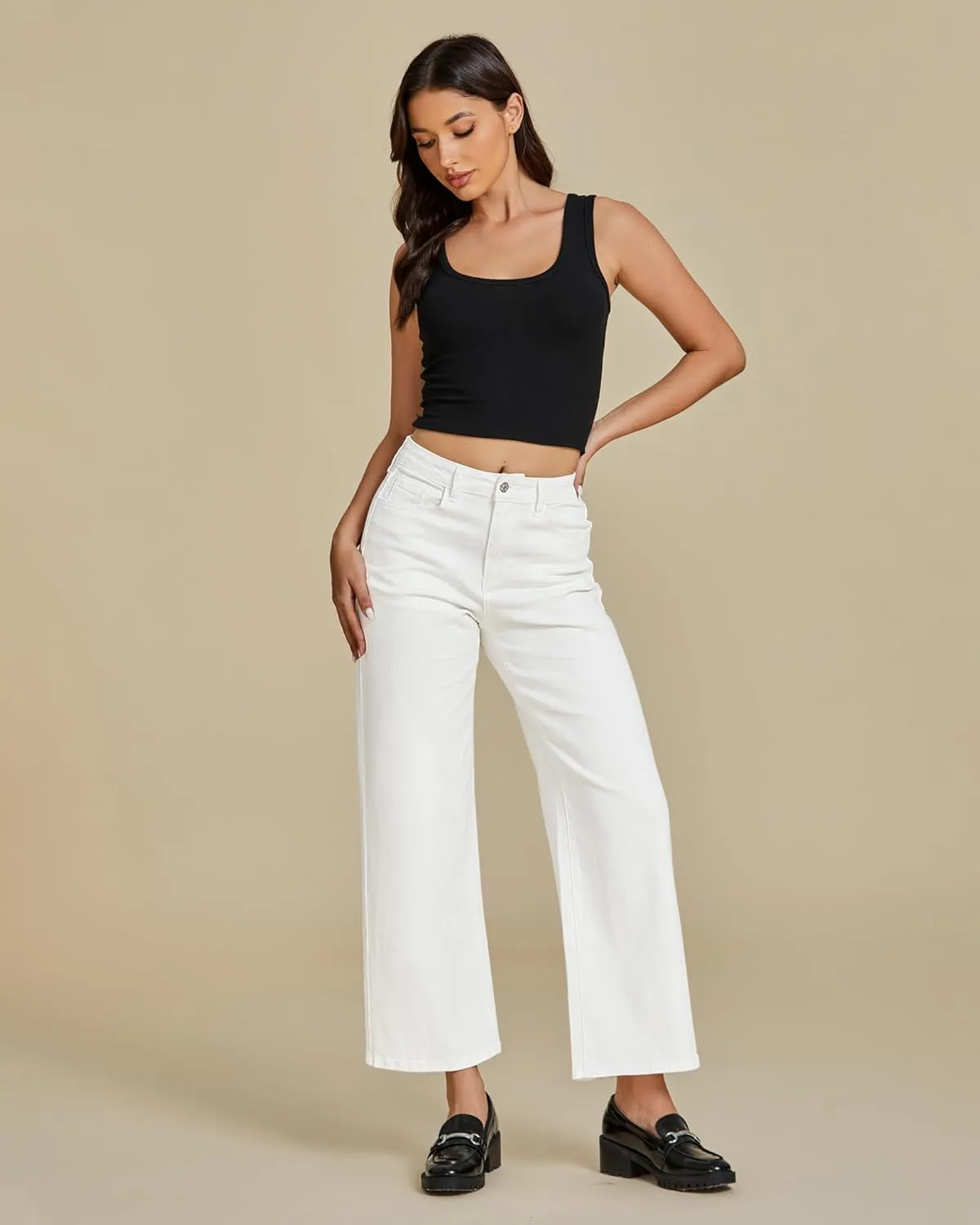luvamia Wide Leg Jeans for Women High Waisted Relaxed Fit Trendy Stretchy Denim Pants Ankle Trouser Jeans with Pockets