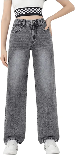 MakeMeChic Girl's Denim Pants High Waisted Straight Leg Jeans with Pockets