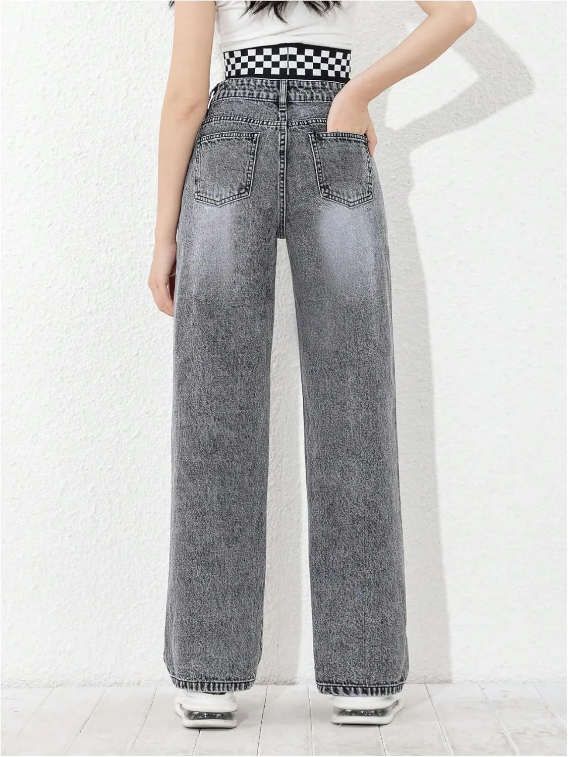 MakeMeChic Girl's Denim Pants High Waisted Straight Leg Jeans with Pockets