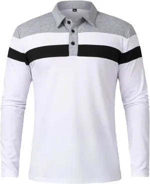 MANSDOUR Men's Polo Shirts Casual Cotton Slim Fit Long Sleeve and Short Sleeve Polo Shirt Patchwork Collared Work Golf Shirt