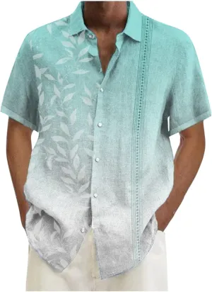 Men Hawaiian Button Down Shirt Short Sleeve Collared Neck Beach Summer Tee Casual Regular Fit Untucked Dress Shirt