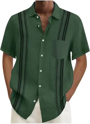 Men Hawaiian Button Down Shirt Short Sleeve Collared Neck Beach Summer Tee Casual Regular Fit Untucked Dress Shirt