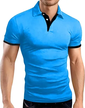 Men Polo Shirt Slim Fit Short Sleeve Cotton Golf Shirt Solid Performance Casual T-Shirts Lapel Collared Work Shirts