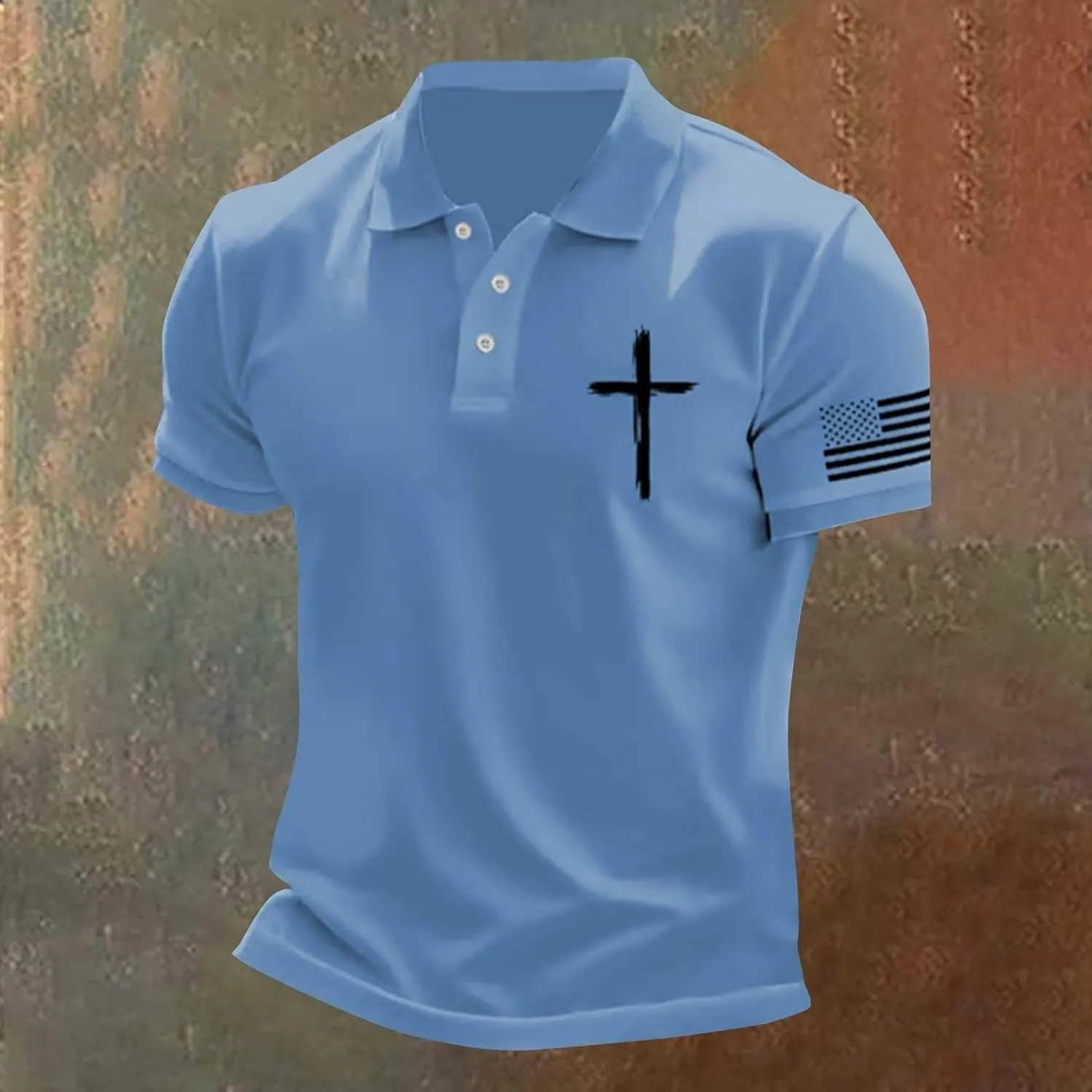 Mens 4th of July Patriotic Polo Shirts Button Lapel American Flag Golf Shirts Cross Nail Embroidered Basic Tees Tops