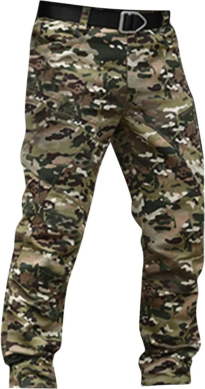 Mens Cargo Pants Baggy Casual Trousers Hiking Straight Tactical Pants Multi Pockets Water Resistant Work Pants