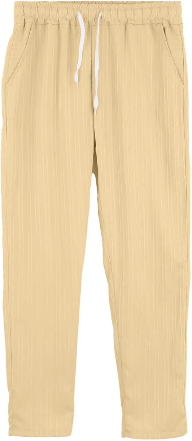 Men's Casual Cotton Linen Pants 2025 Trendy Summer Beach Lightweight Drawstring Yoga Trousers with Pockets