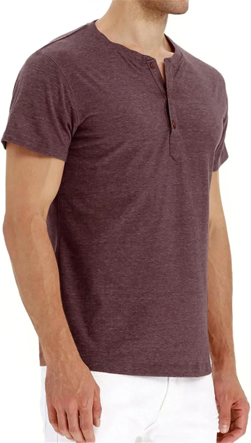 Mens Casual T Shirts Button Down Crewneck Basic Tees Slim Fit Plain Workout Tees Lightweight Breathable Muscle Shirts