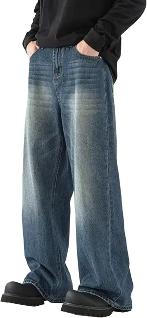 Men's Classic Fit Bootcut Jeans Denim Pants Casual Loose Fit Long Trousers