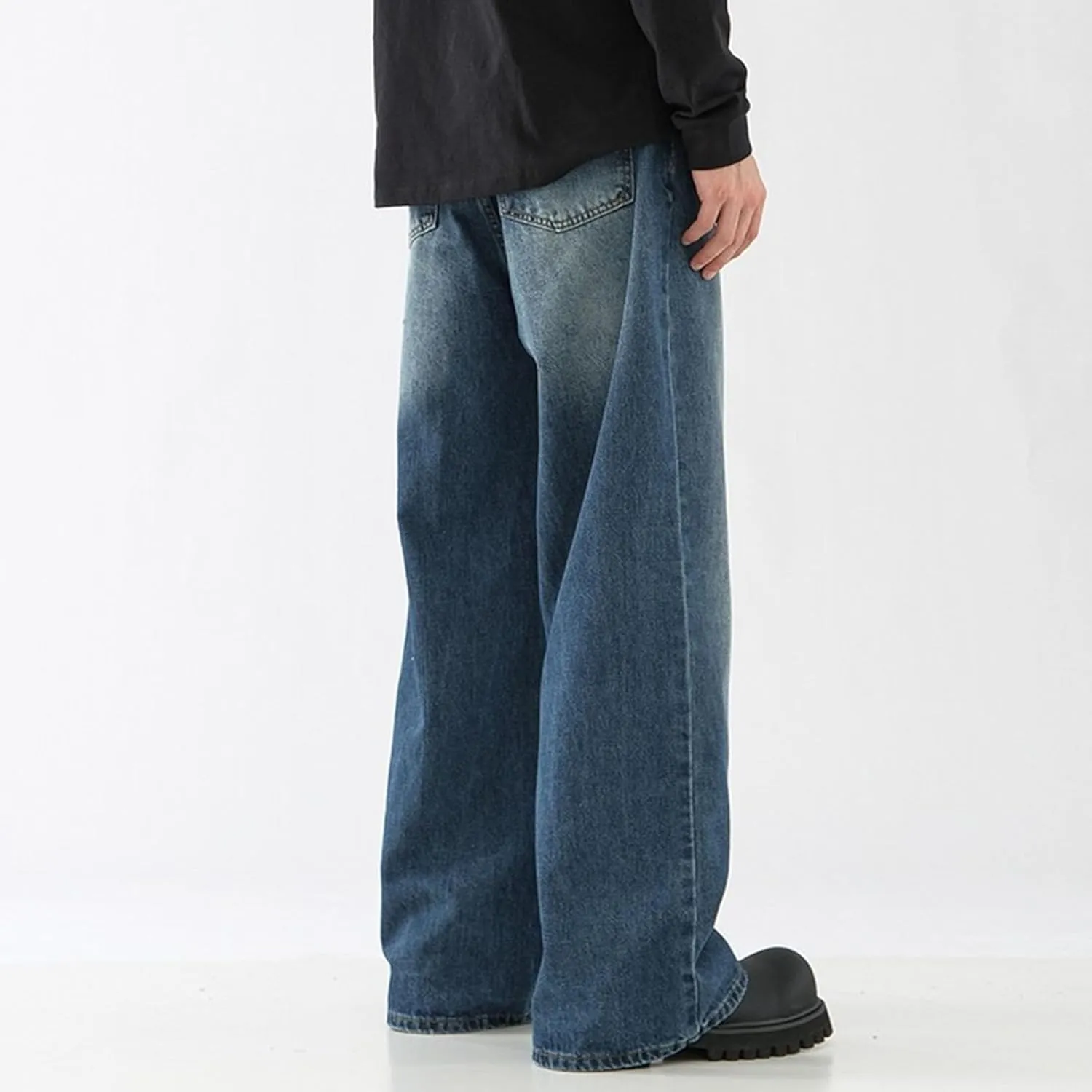 Men's Classic Fit Bootcut Jeans Denim Pants Casual Loose Fit Long Trousers
