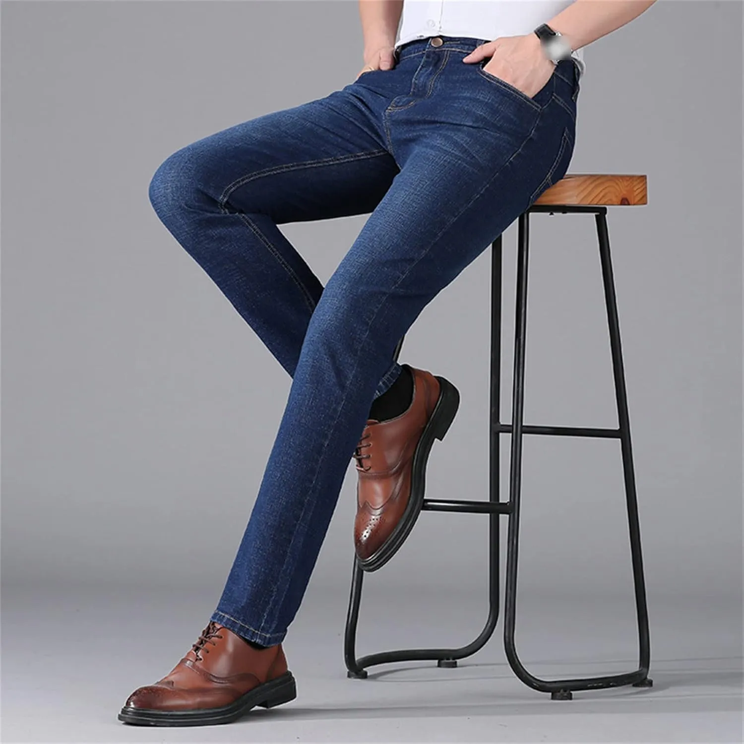 Men's Classic Vintage 5 Pocket Jeans Stretch Slim Fit Straight Leg Denim Pants Casual Relaxed Fit Jean Trousers