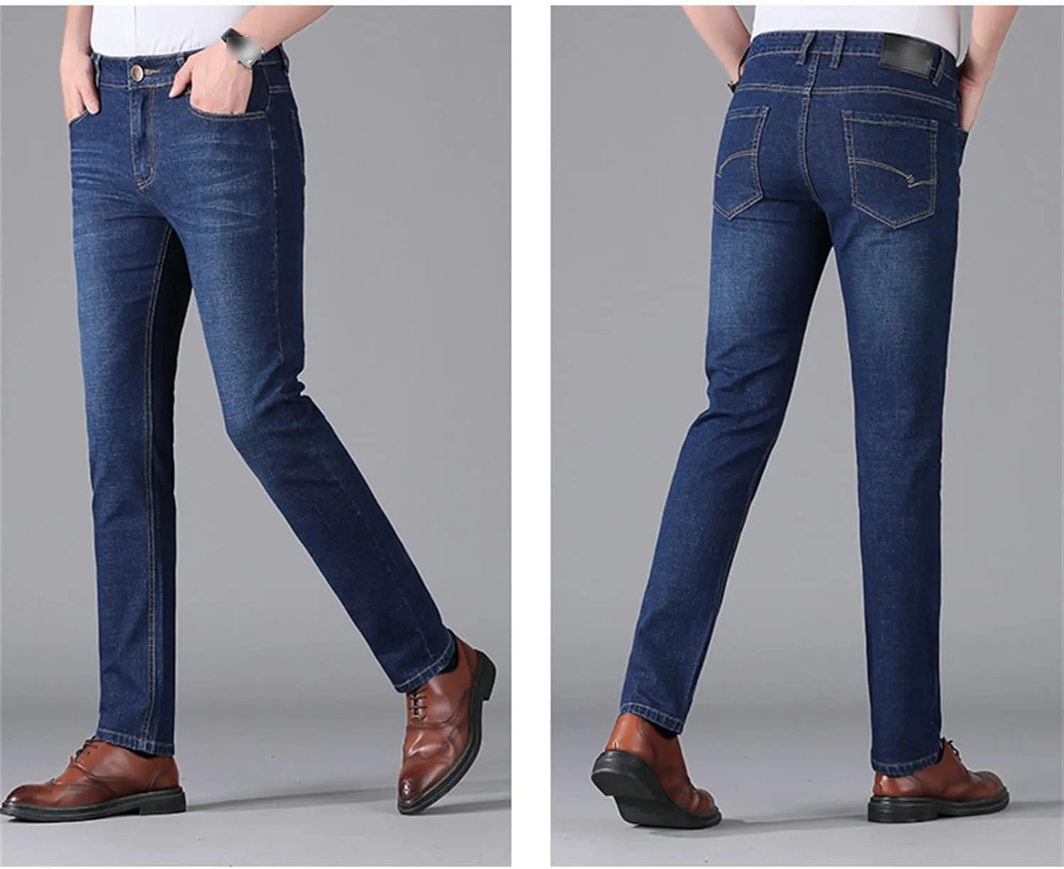 Men's Classic Vintage 5 Pocket Jeans Stretch Slim Fit Straight Leg Denim Pants Casual Relaxed Fit Jean Trousers