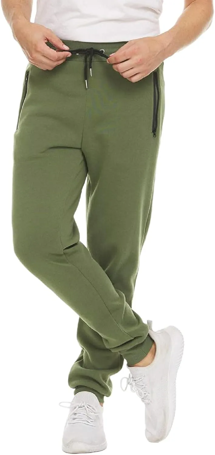 Mens Fleece Casual Sweatpants with Zipper Pockets Plus Size Solid Slim Fit Baggy Joggers Outdoor Atheltic Jogging Trousers
