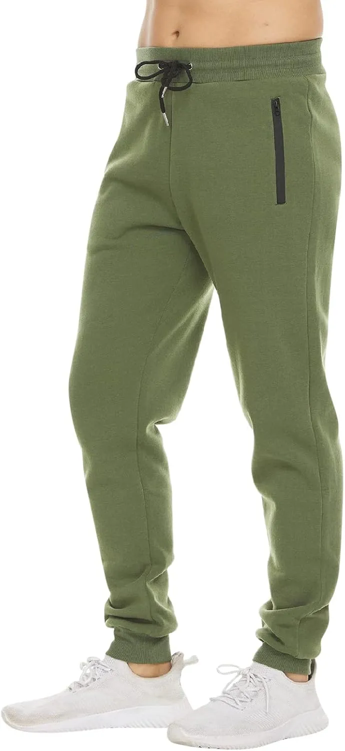Mens Fleece Casual Sweatpants with Zipper Pockets Plus Size Solid Slim Fit Baggy Joggers Outdoor Atheltic Jogging Trousers