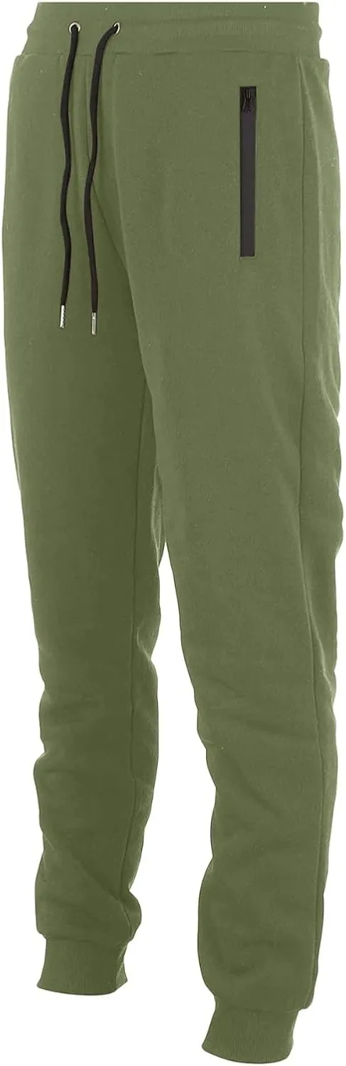 Mens Fleece Casual Sweatpants with Zipper Pockets Plus Size Solid Slim Fit Baggy Joggers Outdoor Atheltic Jogging Trousers