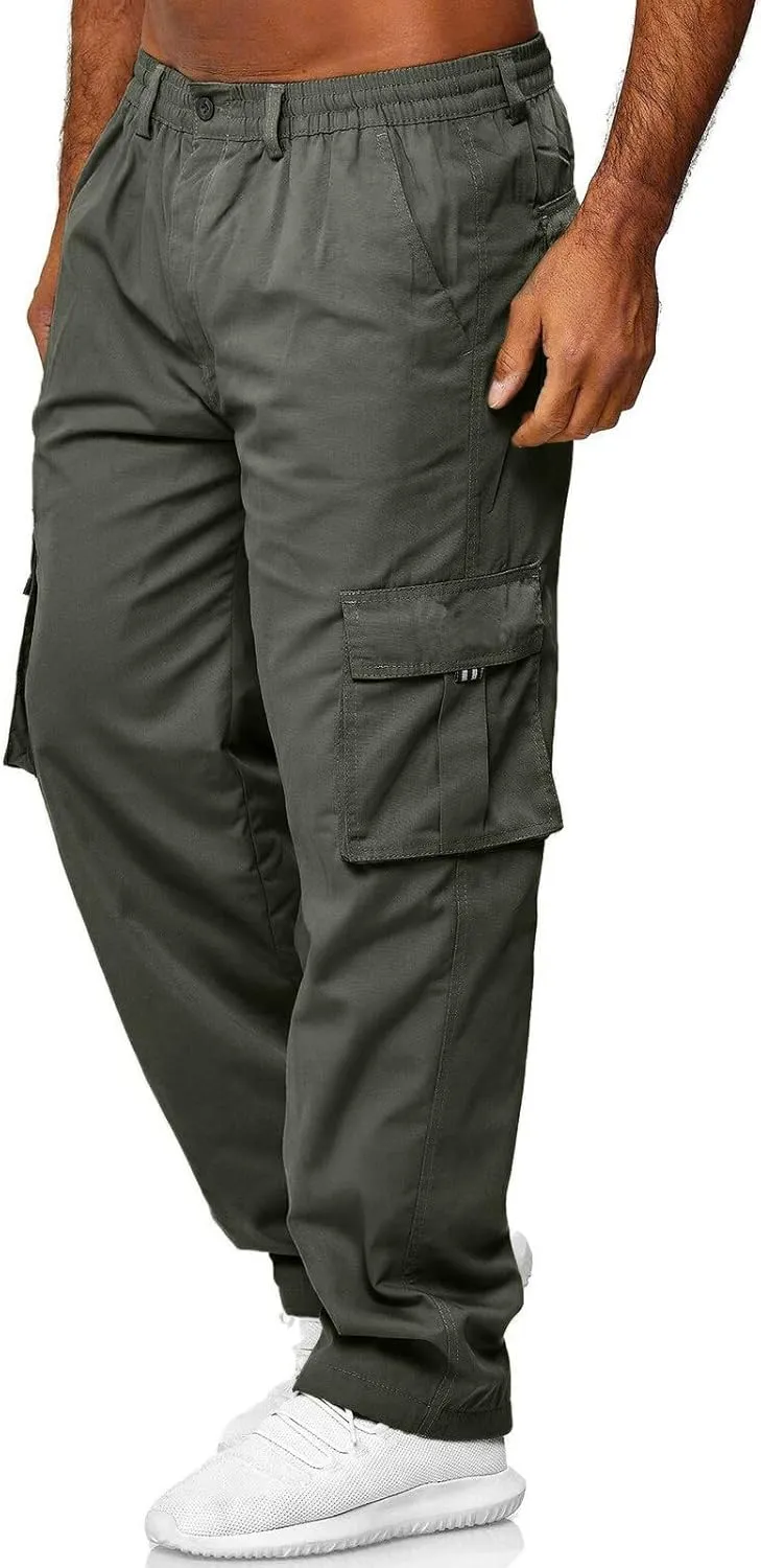 Men's Hiking Cargo Work Pants Hat Multi Woven Pocket Foot Rope Solid Pants Street Cargo Men Athletic Joggers