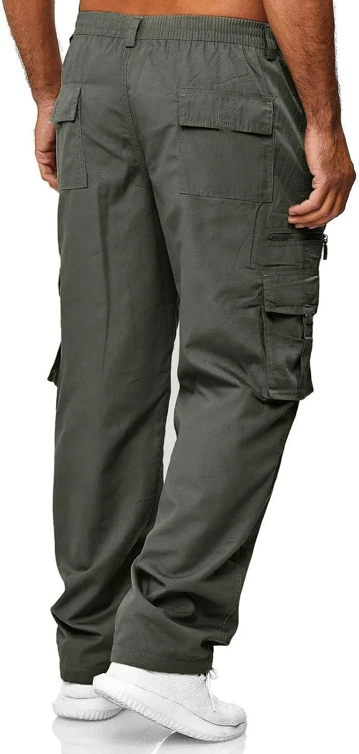 Men's Hiking Cargo Work Pants Hat Multi Woven Pocket Foot Rope Solid Pants Street Cargo Men Athletic Joggers