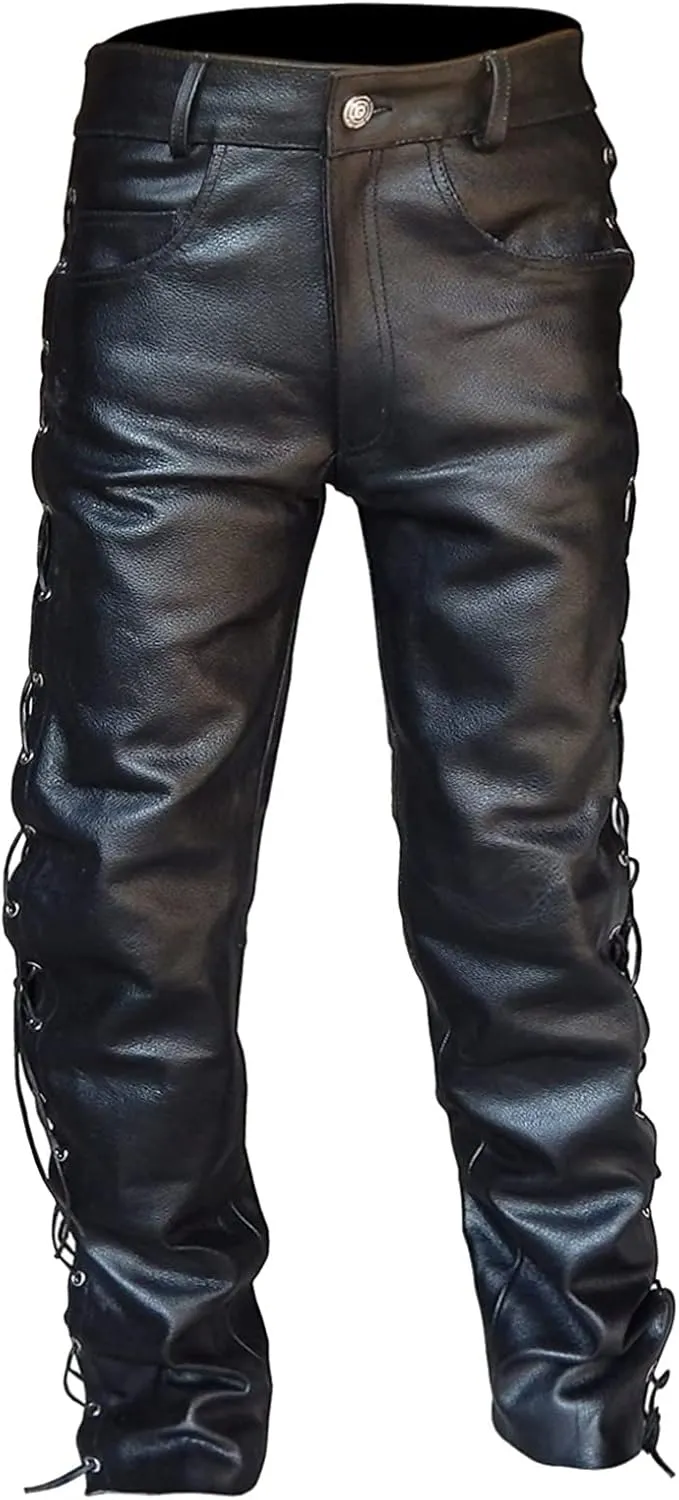 Mens Leather Casual Pants Relaxed Fit Stretch Waist Pu Leather Cargo Pants Plus Size Lightweight Comfy Motorcycle Pants