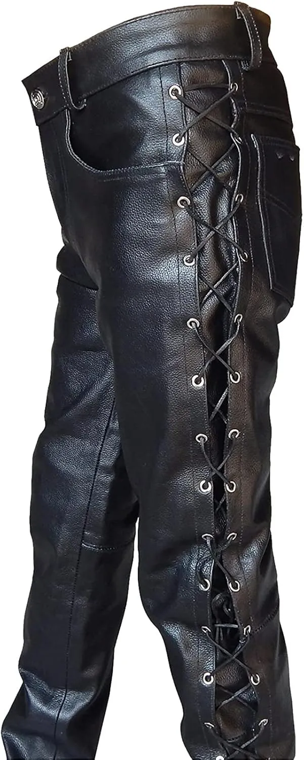 Mens Leather Casual Pants Relaxed Fit Stretch Waist Pu Leather Cargo Pants Plus Size Lightweight Comfy Motorcycle Pants