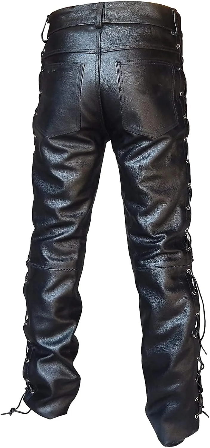 Mens Leather Casual Pants Relaxed Fit Stretch Waist Pu Leather Cargo Pants Plus Size Lightweight Comfy Motorcycle Pants