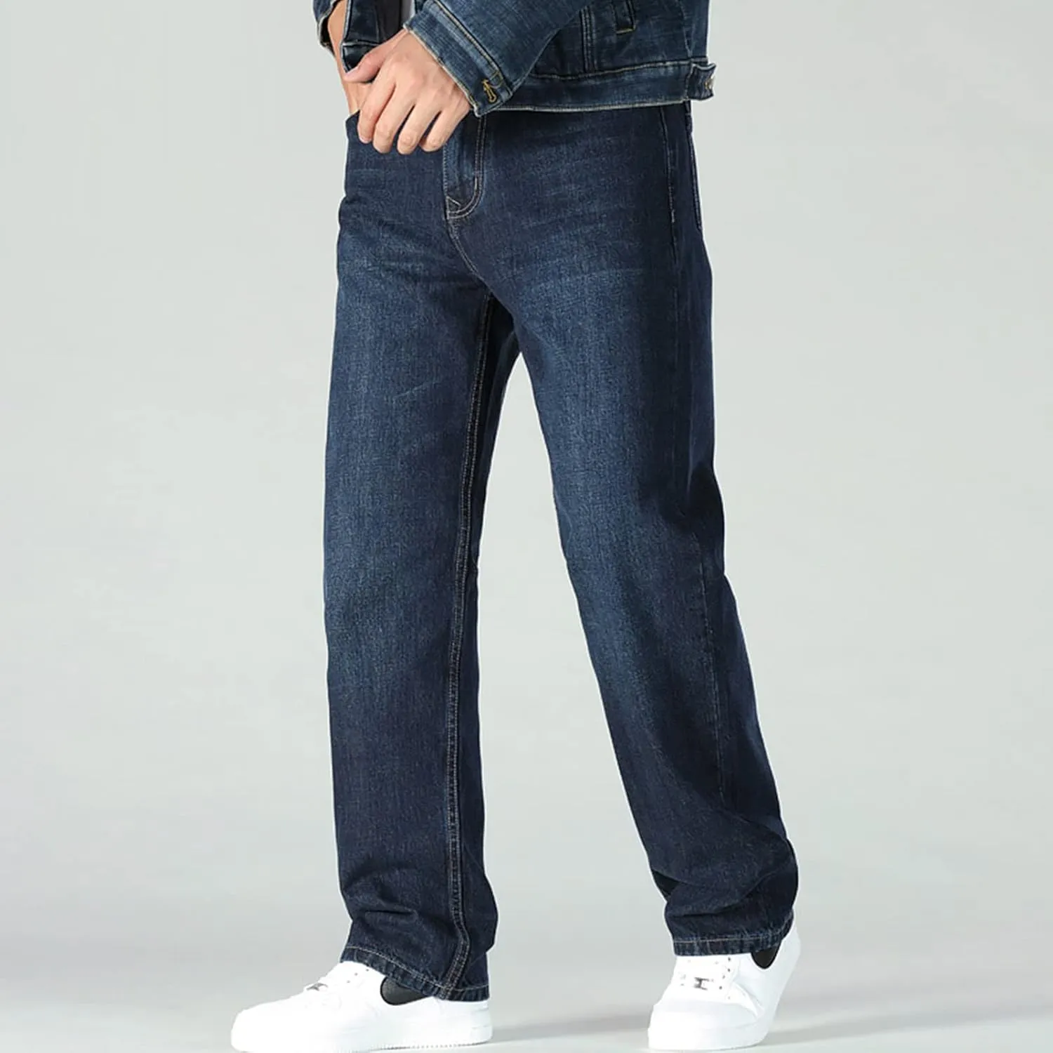 Men's Relaxed Straight Fit Jean Loose Fit Basic Stretch Denim Pants Classic Vintage Casual Comfort Jeans Pant
