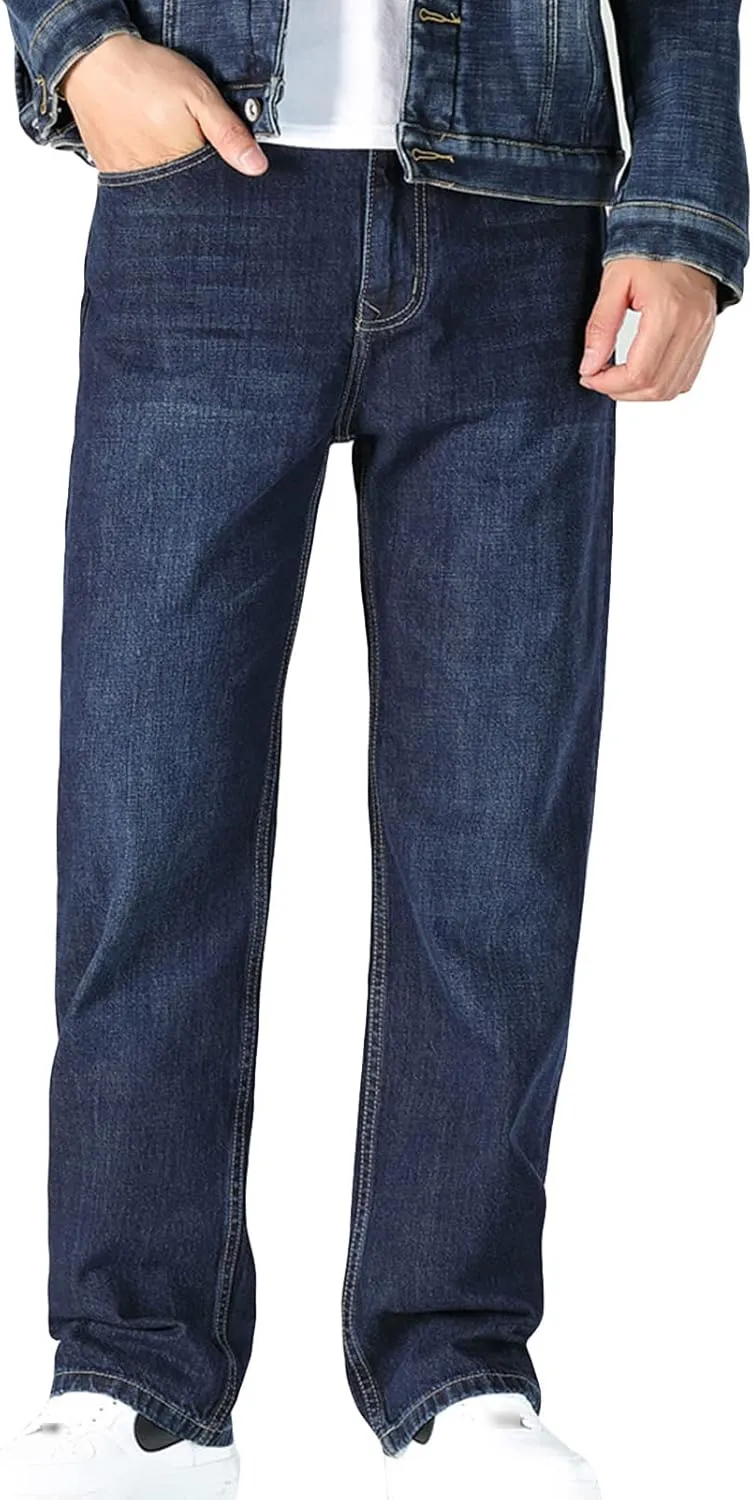 Men's Relaxed Straight Fit Jean Loose Fit Basic Stretch Denim Pants Classic Vintage Casual Comfort Jeans Pant