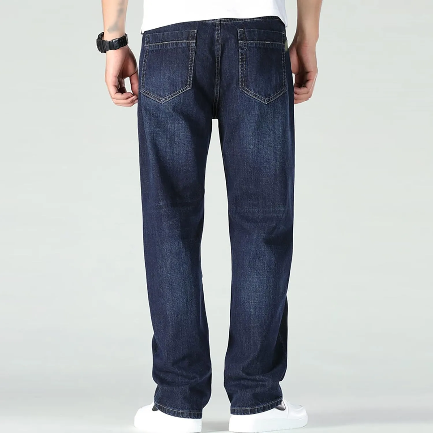 Men's Relaxed Straight Fit Jean Loose Fit Basic Stretch Denim Pants Classic Vintage Casual Comfort Jeans Pant