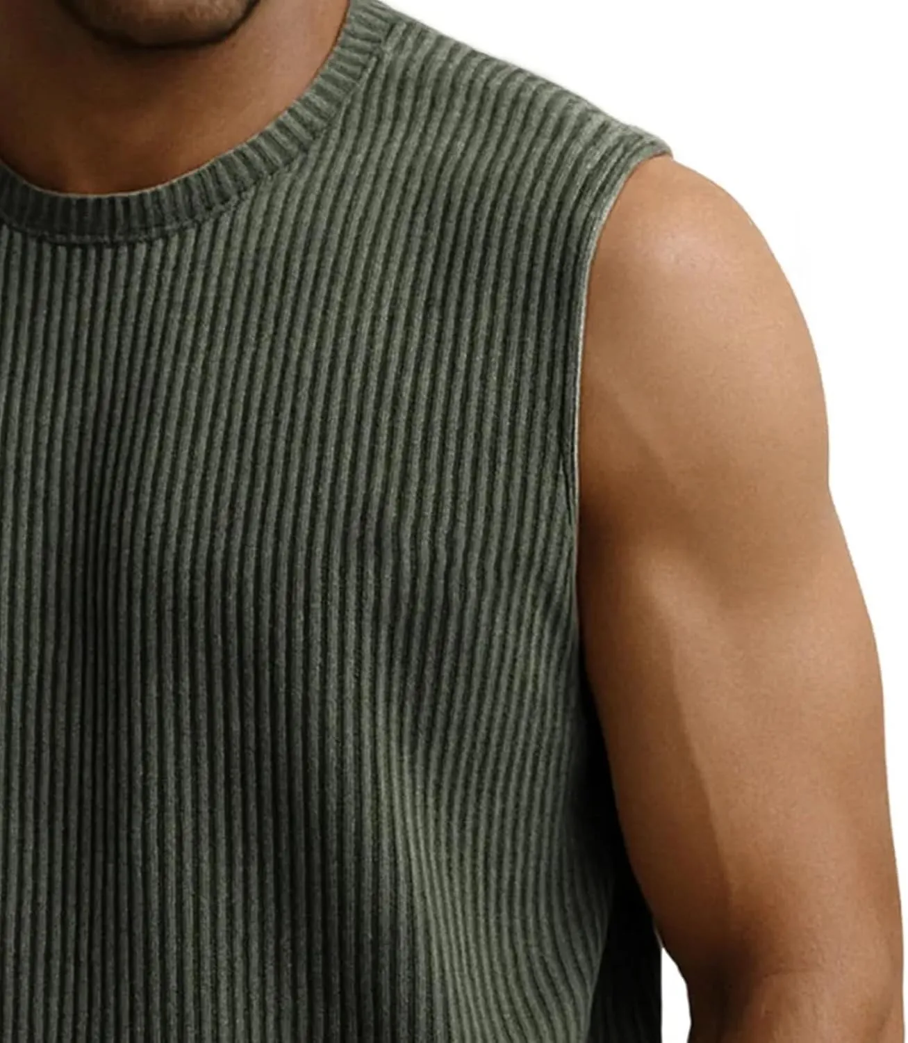 Mens Ribbed Knit Tank Tops Crew Neck Sleeveless Muscle Shirts Gym Workout Basic Tees Moisture Wicking Athletic Tops