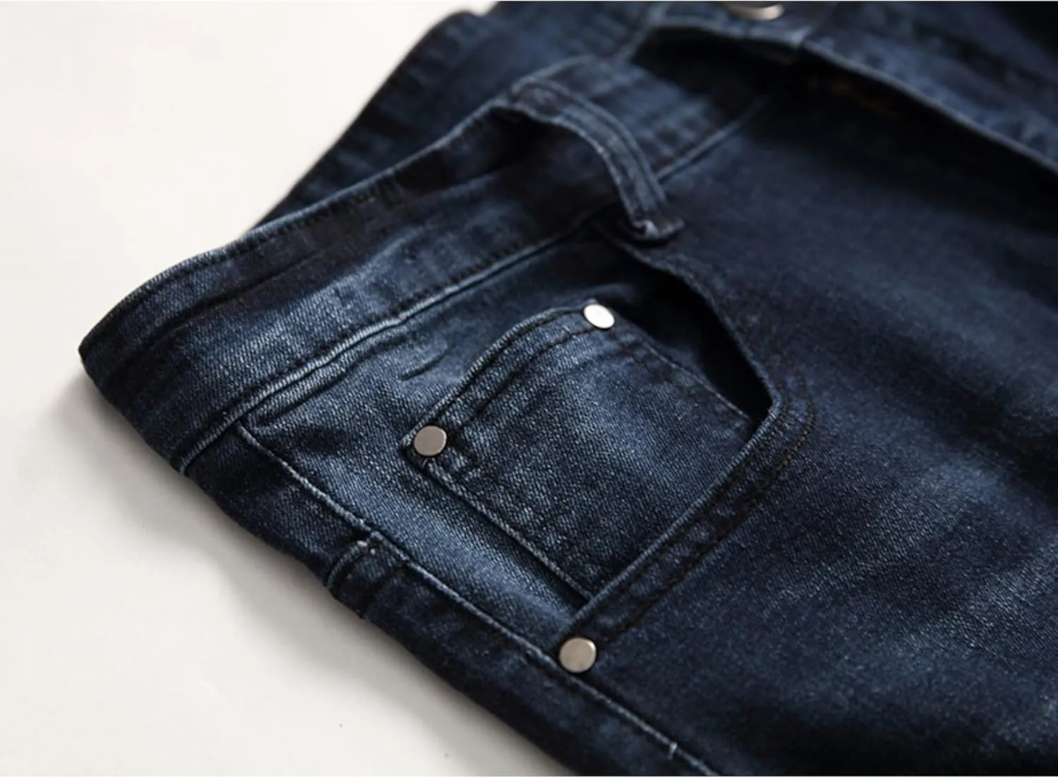 Men's Ripped Straight Leg Moto Jeans Hip Hop Washed Jean Trousers Denim Distressed Slim Fit Denim Pants