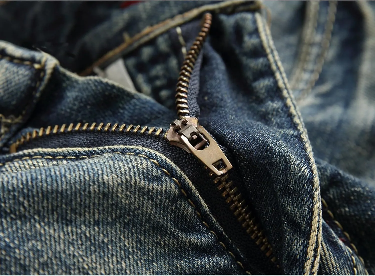 Men's Ripped Straight Leg Moto Jeans Hip Hop Washed Jean Trousers Denim Distressed Slim Fit Denim Pants