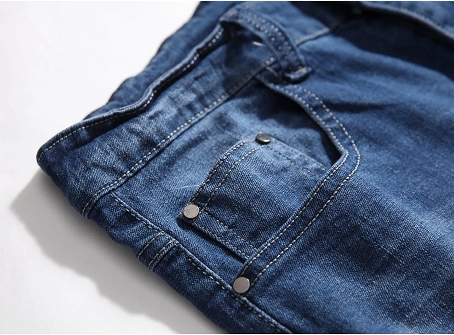 Men's Ripped Straight Leg Moto Jeans Hip Hop Washed Jean Trousers Denim Distressed Slim Fit Denim Pants