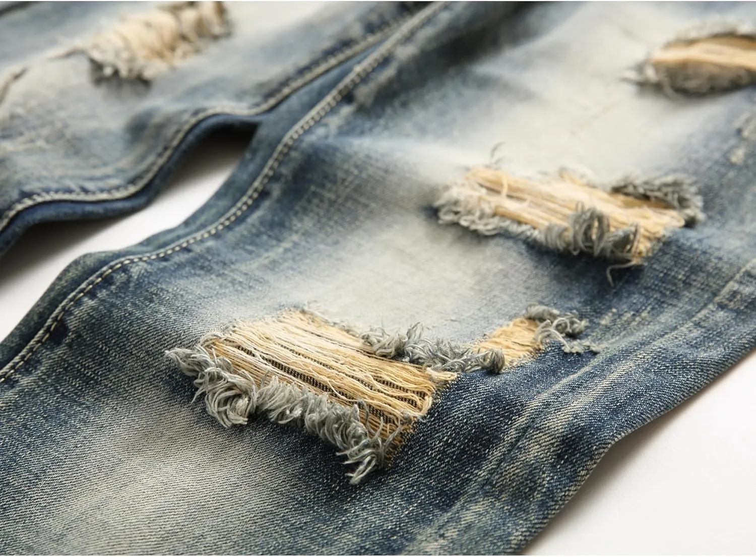 Men's Ripped Straight Leg Moto Jeans Hip Hop Washed Jean Trousers Denim Distressed Slim Fit Denim Pants