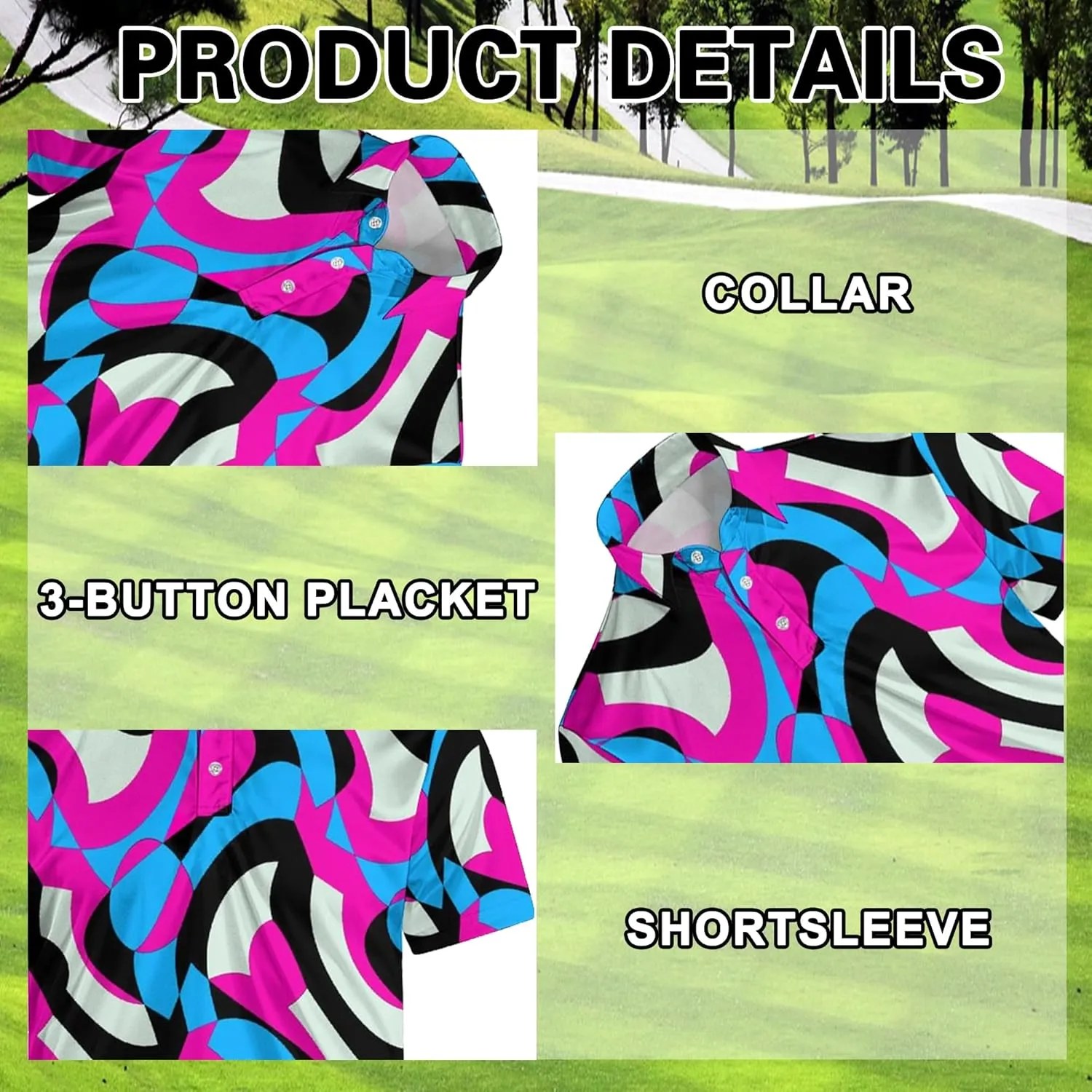 Men's Short Sleeve Golf Shirt Performance Moisture Wicking Polo Shirts Dry Fit Tennis Shirt