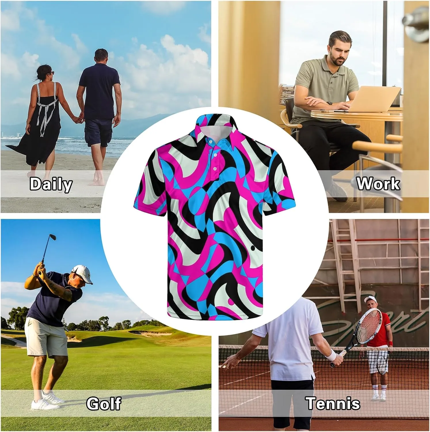 Men's Short Sleeve Golf Shirt Performance Moisture Wicking Polo Shirts Dry Fit Tennis Shirt
