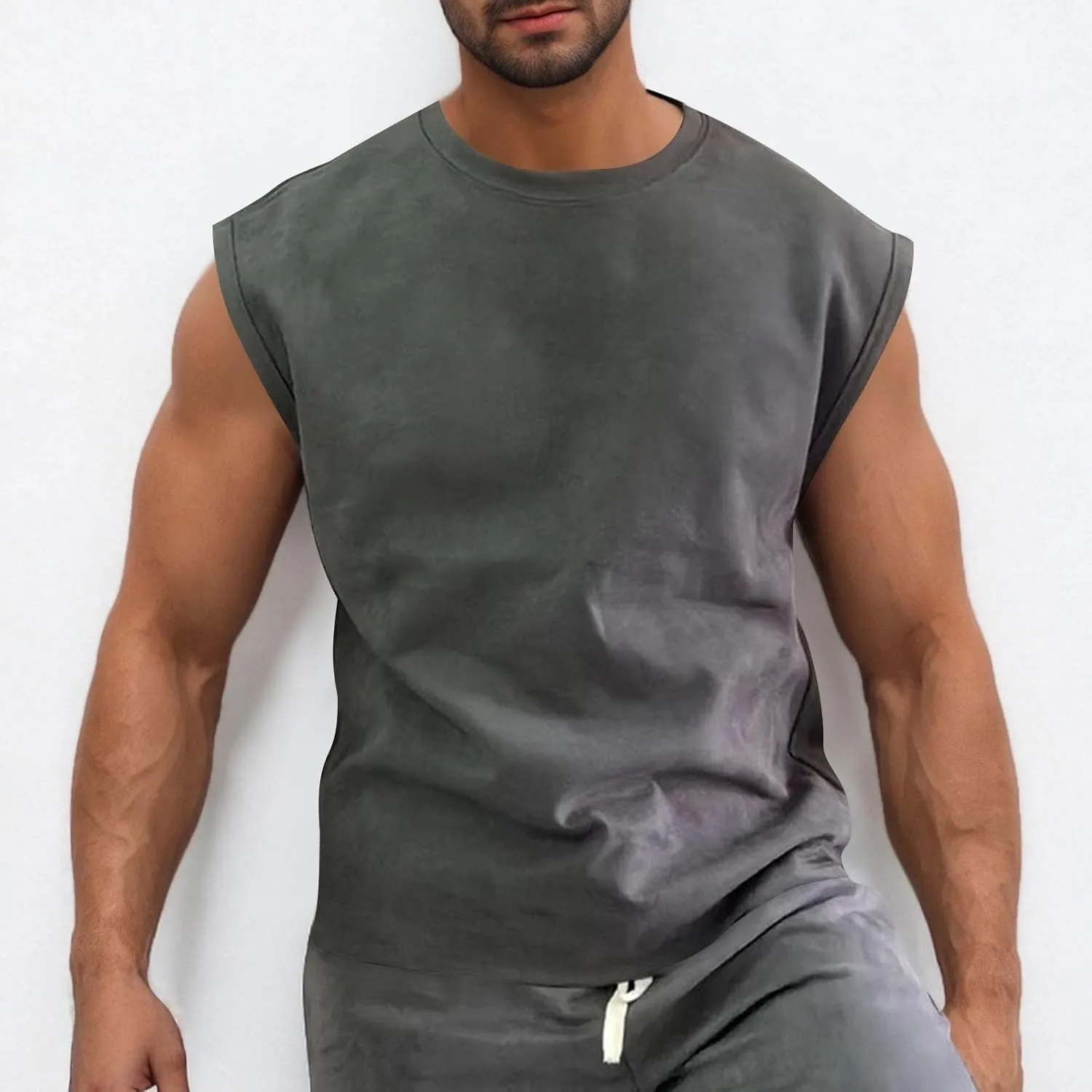 Men's Suede Tank Top Sports Pullover Round Neck Fitness Gym Running Athletic Sleeveless Tops Bodybuilding Muscle