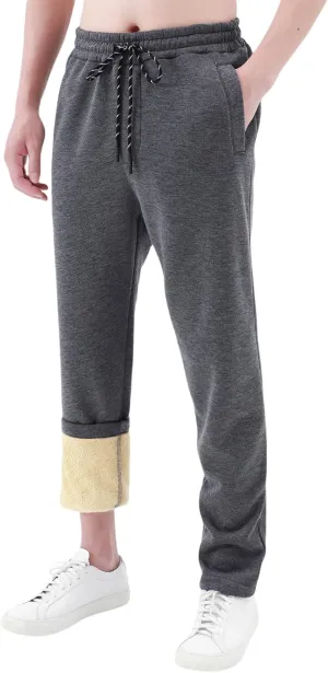 Mens Warm Sherpa Lined Fleece Jogger Sweatpants, Thicken Athletic Pants with Drawstring, for Lounge, Sports