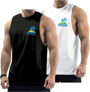 Men's Workout Tank Tops Cotton Gym Cut Off Sleeveless T Shirt Bodybuilding Fitness Muscle Athletic Tank Tops