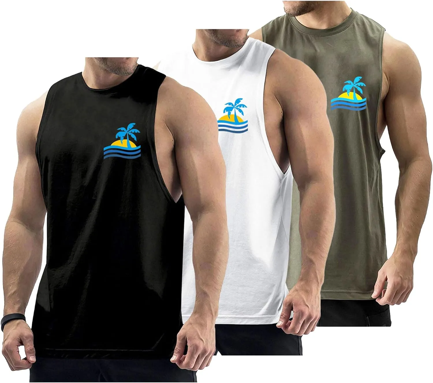 Men's Workout Tank Tops Cotton Gym Cut Off Sleeveless T Shirt Bodybuilding Fitness Muscle Athletic Tank Tops