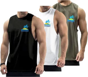 Men's Workout Tank Tops Cotton Gym Cut Off Sleeveless T Shirt Bodybuilding Fitness Muscle Athletic Tank Tops
