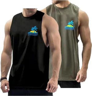 Men's Workout Tank Tops Cotton Gym Cut Off Sleeveless T Shirt Bodybuilding Fitness Muscle Athletic Tank Tops