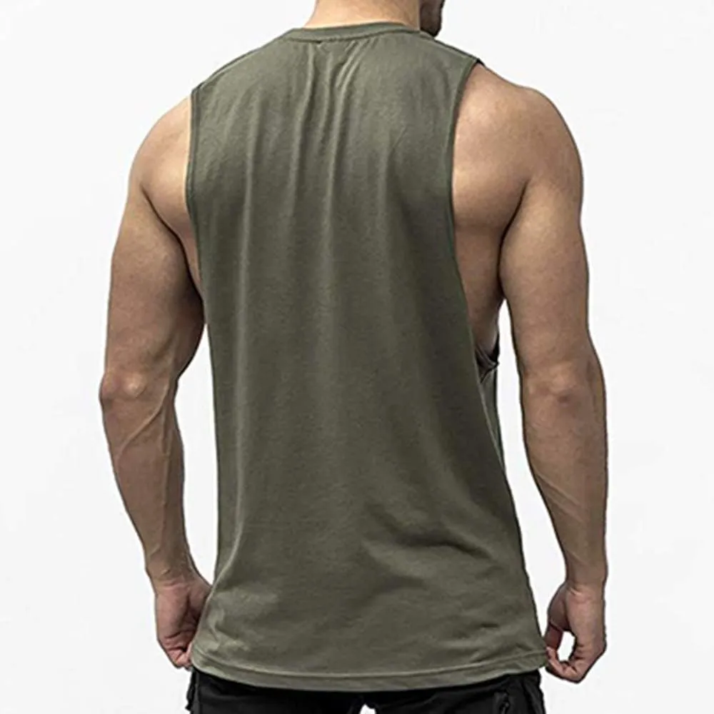 Men's Workout Tank Tops Cotton Gym Cut Off Sleeveless T Shirt Bodybuilding Fitness Muscle Athletic Tank Tops
