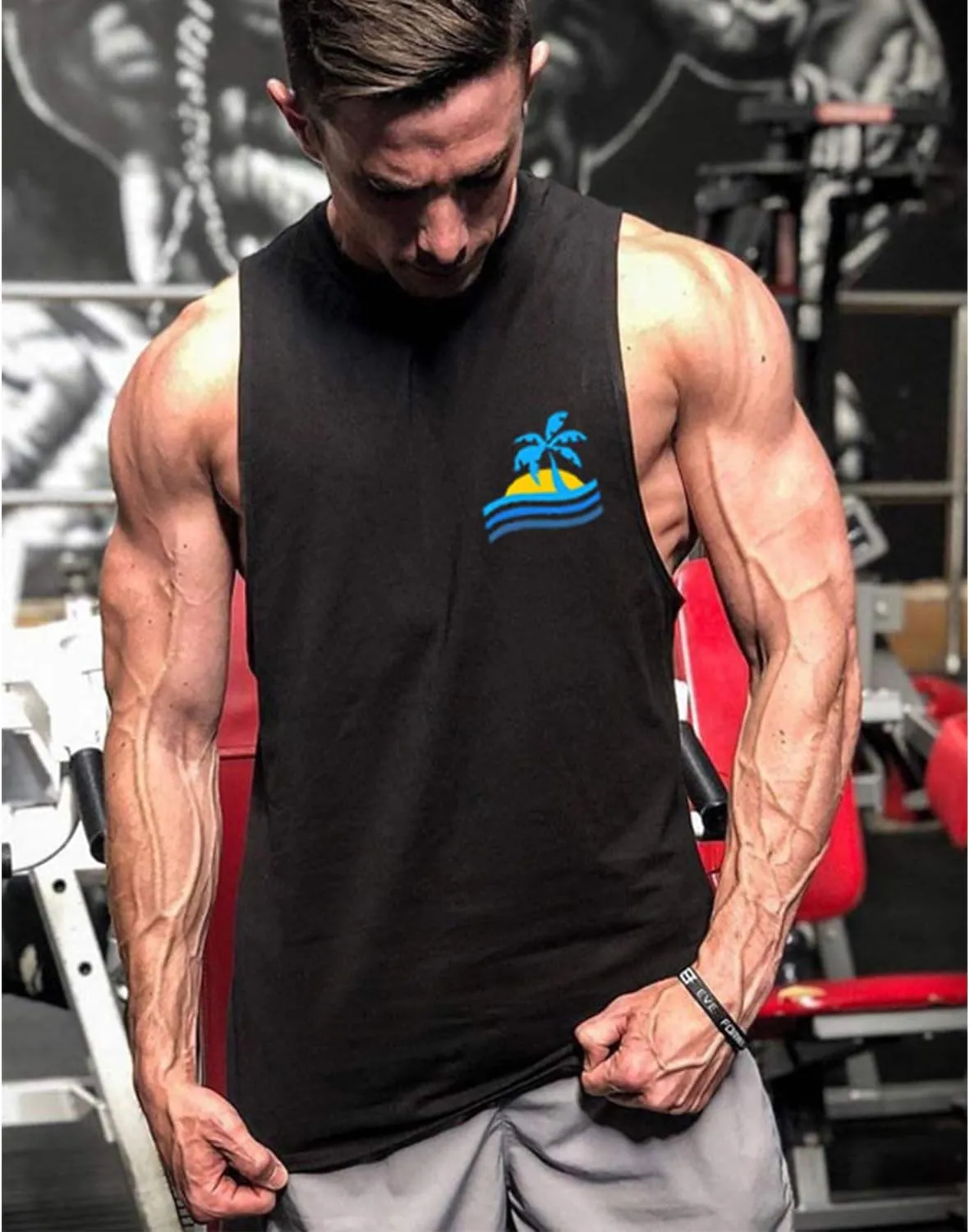 Men's Workout Tank Tops Cotton Gym Cut Off Sleeveless T Shirt Bodybuilding Fitness Muscle Athletic Tank Tops