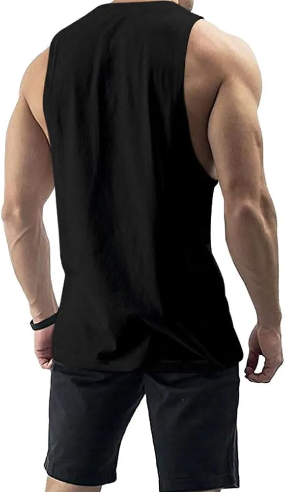 Men's Workout Tank Tops Cotton Gym Cut Off Sleeveless T Shirt Bodybuilding Fitness Muscle Athletic Tank Tops