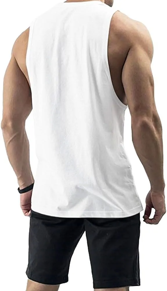 Men's Workout Tank Tops Cotton Gym Cut Off Sleeveless T Shirt Bodybuilding Fitness Muscle Athletic Tank Tops