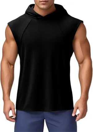 Mens Workout Tank Tops Gym Fitness Sleeveless Hoodies Muscle Fit Cut Off Hooded Shirts Summer Quick Dry Thin Shirts