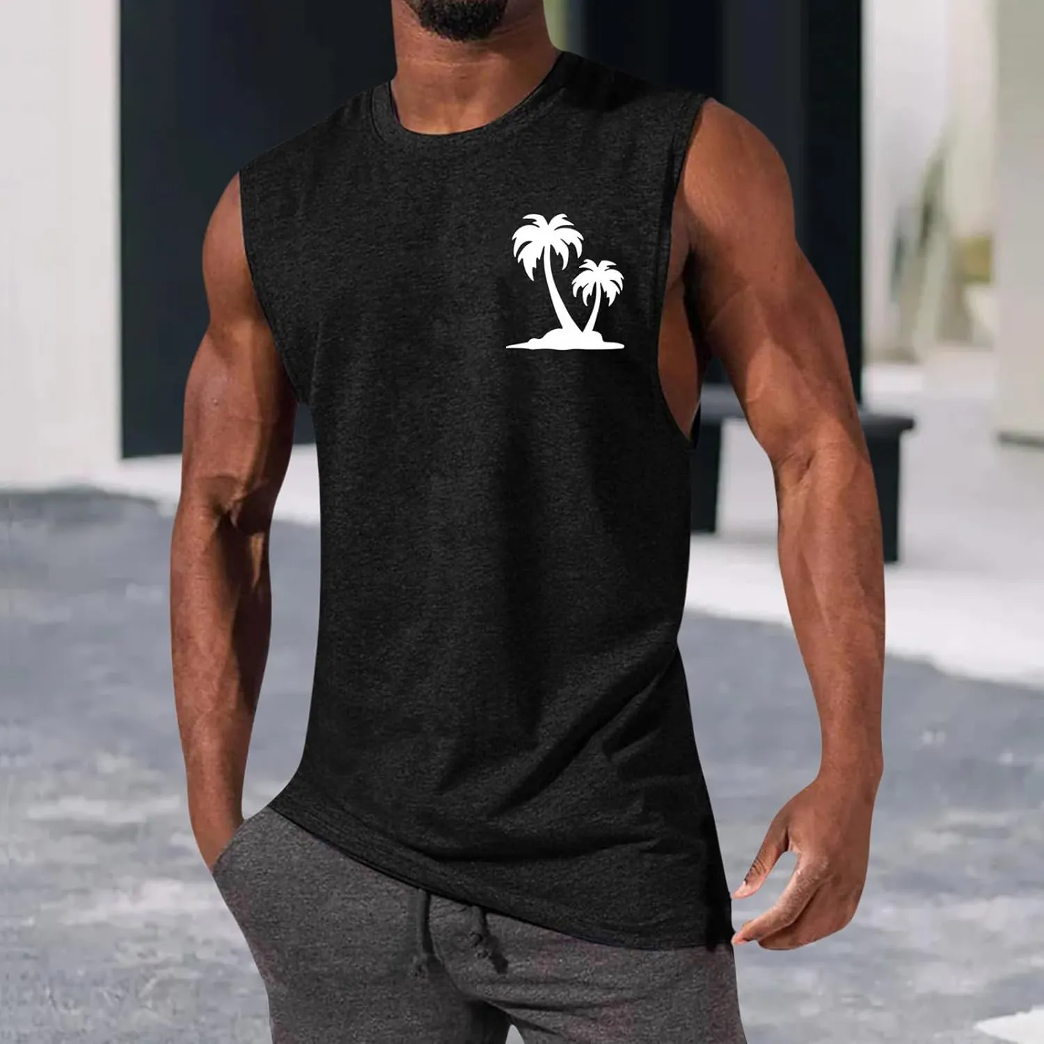 Men's Workout Tank Tops Hawaiian Beach Vacation Tops Cut Off Sleeveless Shirts Summer Graphic Print Basic Undershirts