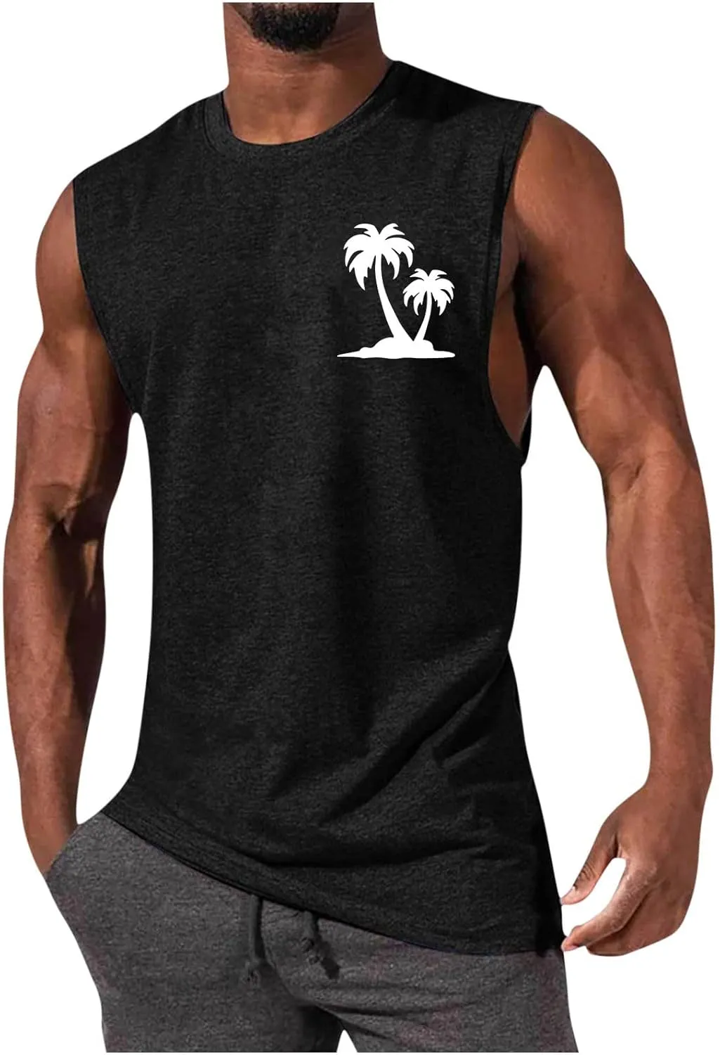 Men's Workout Tank Tops Hawaiian Beach Vacation Tops Cut Off Sleeveless Shirts Summer Graphic Print Basic Undershirts